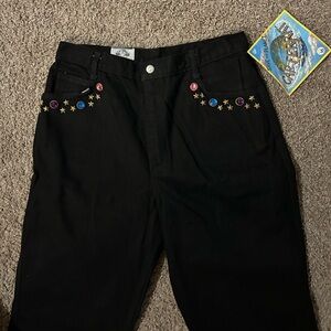 Vintage Deadstock Star-Embellished Black Straight Leg Jeans